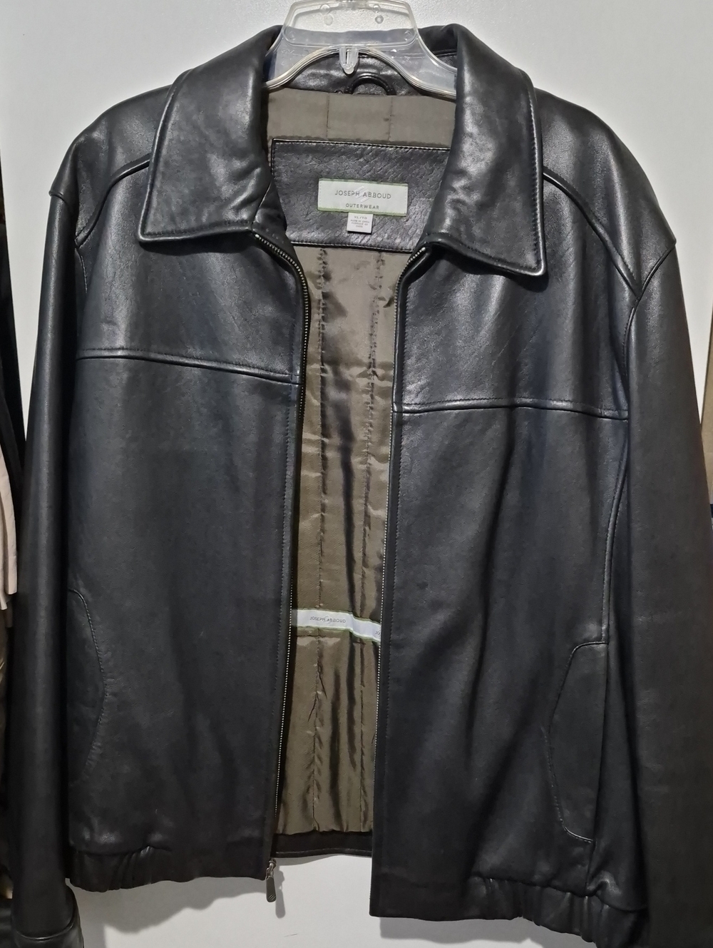 Joseph Abboud Black Leather Bomber Jacket Sz XL